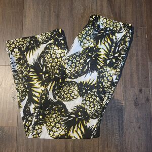 Worthington‎ Pineapple Print Pants Black Yellow White Wide Leg Tropical NWT